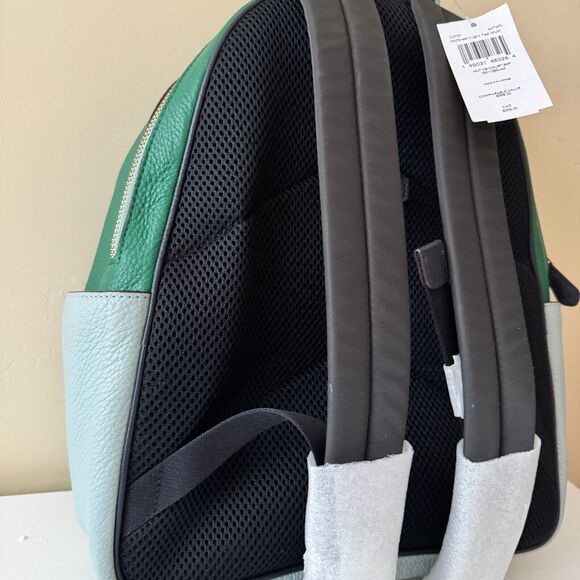 Coach (C2797) Court Light Teal Multi Colorblock Medium Pebbled Leather Backpack - Picture 8 of 12